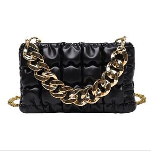 Black Quilted Slouchy Chains Crossbody Bag